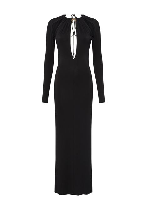 draped jersey ls long dress woman black MARINE SERRE | WDR410ACJER0082BK99